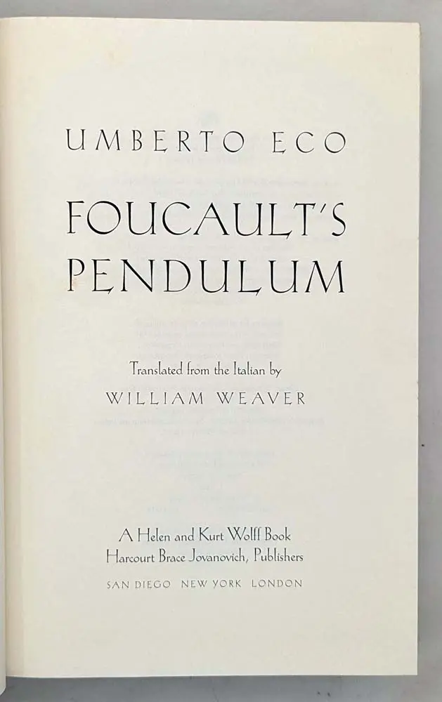 Foucault’s Pendulum - Umberto Eco 1989 | 1st Edition