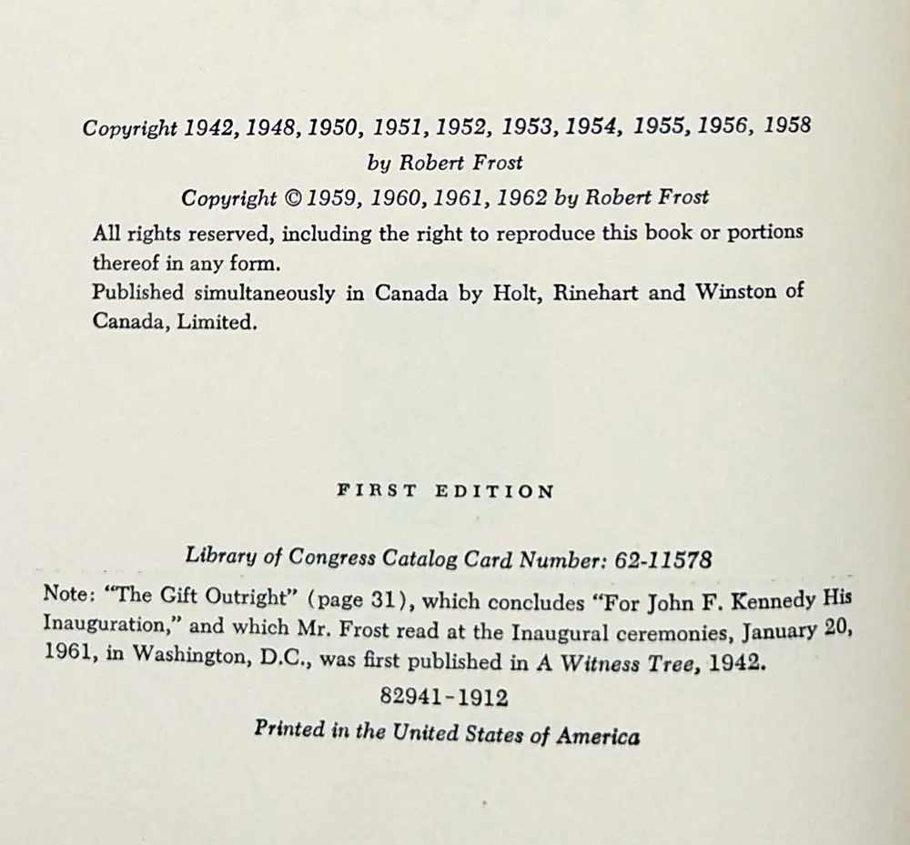 In the Clearing 1962 - Robert Frost | 1st Edition