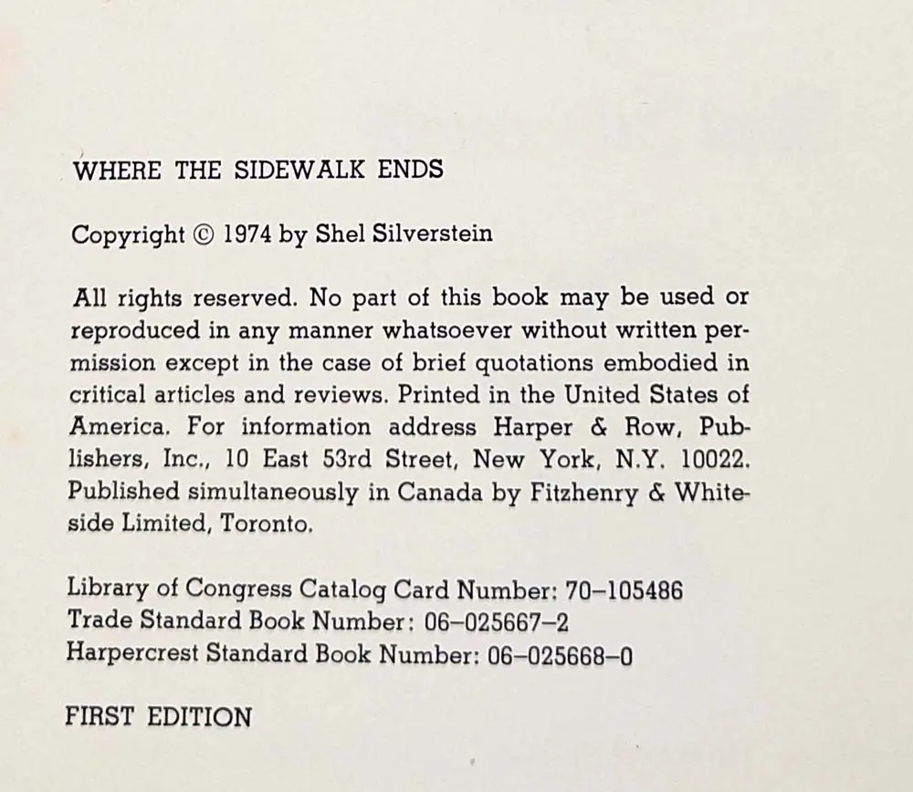 Where the Sidewalk Ends - Shel Silverstein 1974 | 1st Edition