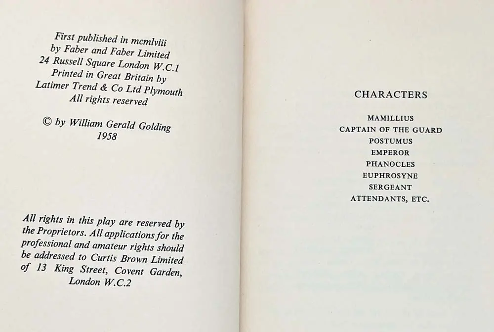 The Brass Butterfly - William Golding 1958 | 1st Edition