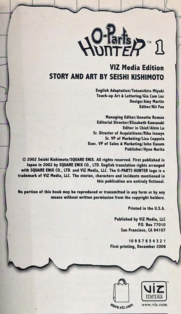 O-Parts Hunter Manga Vol 1 - Seishi Kishimoto | 1st Edition