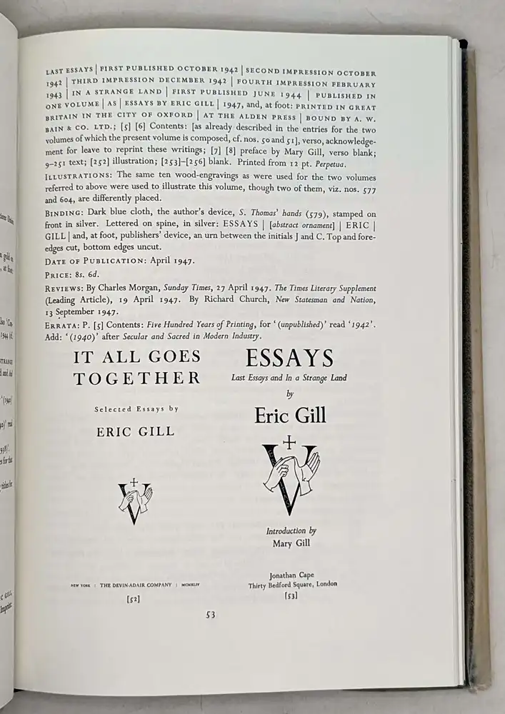 Eric Gill: A Bibliography - Evan R. Gill 1974