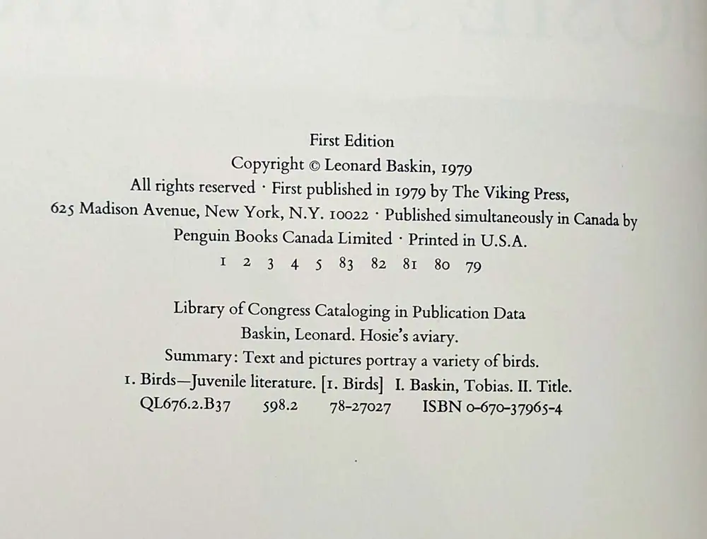 Hosie's Aviary - Leonard Baskin 1979 | 1st Edition Hosie's Aviary - Leonard Baskin 1979 | 1st Edition