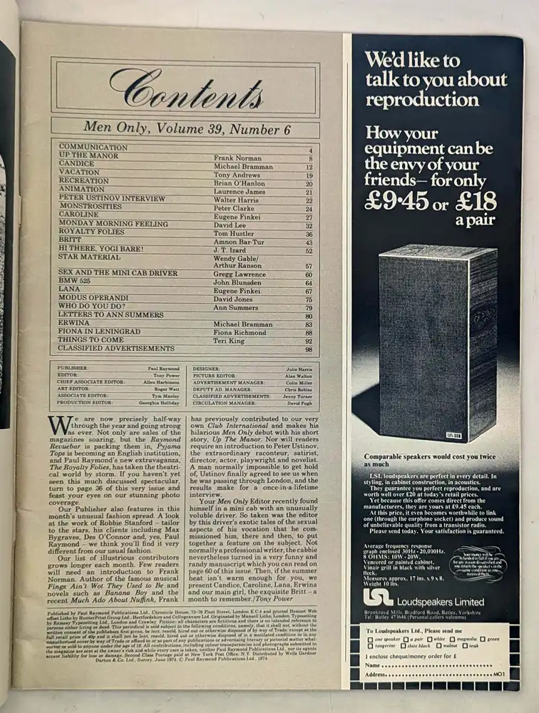 Men Only Vintage Adult Magazine - June 1974