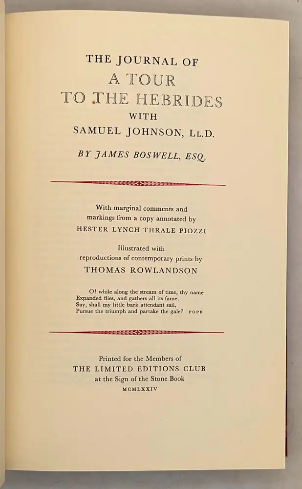 The Journal of a Tour to the Hebrides with Samuel Johnson, LL.D. - James Boswell LEC 1974