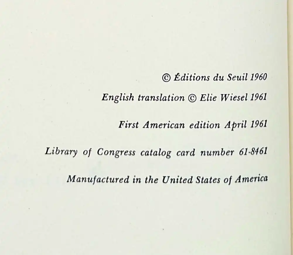 Dawn - Elie Wiesel 1961 | 1st Edition Dawn - Elie Wiesel 1961 | 1st Edition